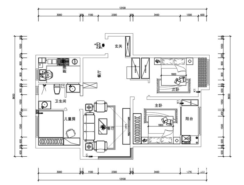 中建锦绣城三室112m²装修实景图