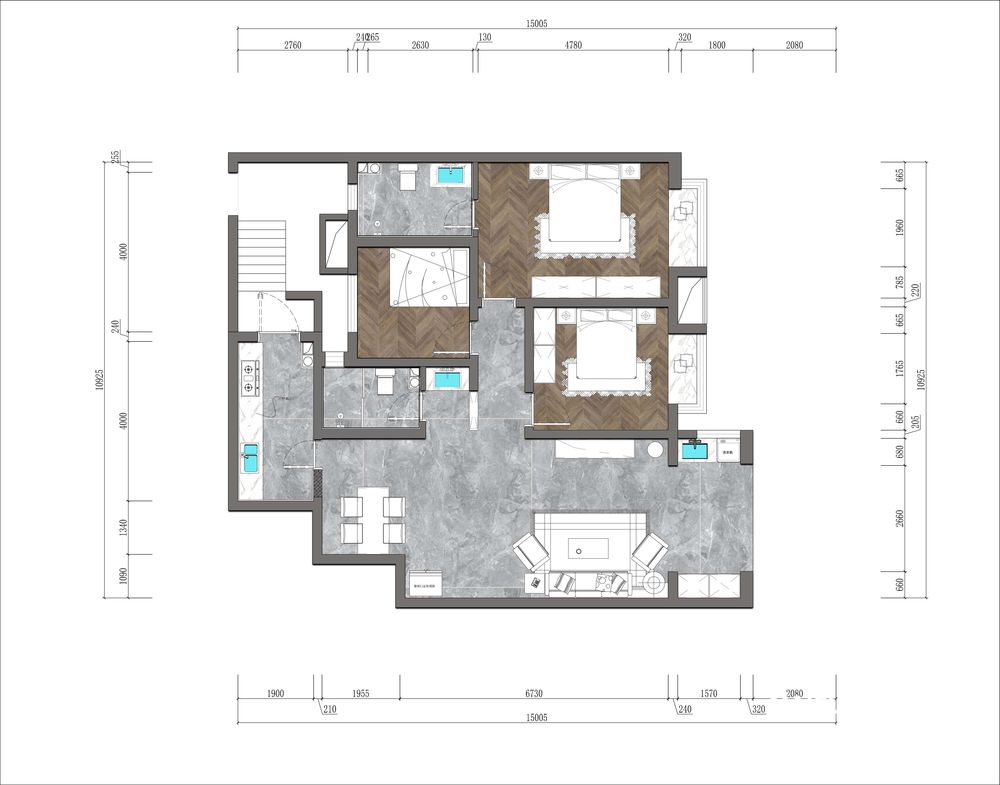 中铁阅峰115m²三室装修实景图